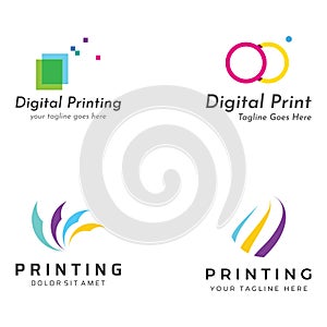 Abstract colorful logo digital printing, printing services, media, technology and the internet. With a modern and simple concept