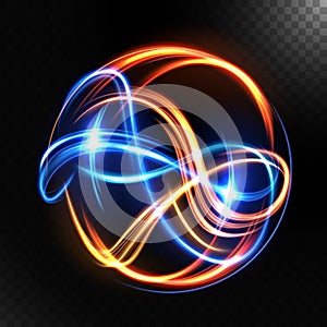 Abstract colorful luminous swirling, isolated on dark background. Vector Illustration