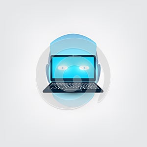 Machine Learning, Artificial Intelligence, Cloud Computing and Networks Design Concept with Laptop Computer and Robot Head