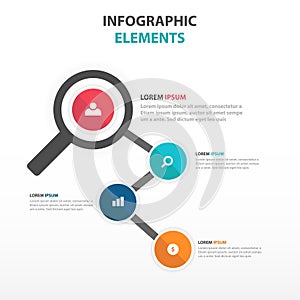 Abstract colorful magnifier business Infographics elements, presentation template flat design vector illustration for web design