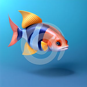 Abstract colorful marine fish at dark sea background. AI generated