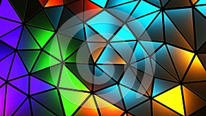 Abstract colorful mosaic background, multicolored polygons on black