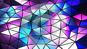 Abstract colorful mosaic background, purple blue polygons on black, trangle shapes stained glass