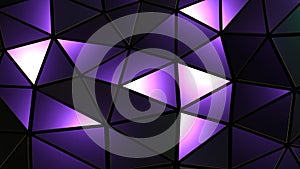 Abstract colorful mosaic background, purple polygons on black, dark trangle shapes stained glass