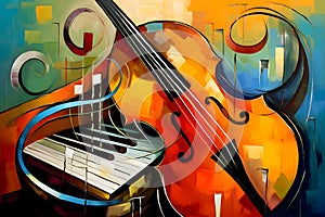 abstract colorful music background with violoncello and fiddle