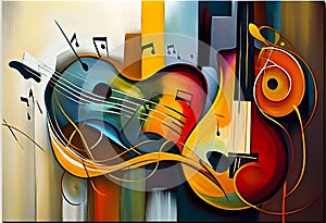 abstract colorful music background with violoncello and notes