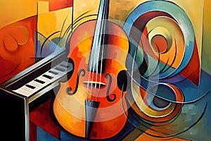 abstract colorful music background with violoncello and piano