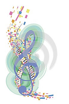 Abstract colorful musical poster design with a treble clef and musical waves.