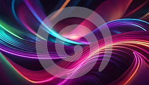 Abstract colorful neon background with glowing lines and waves. 3D rendering. Vector illustration