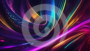 Abstract colorful neon background with glowing lines and waves. 3D rendering. Vector illustration