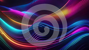 Abstract colorful neon background with glowing lines and waves. 3D rendering. Vector illustration