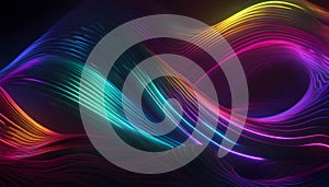 Abstract colorful neon background with glowing lines and waves. 3D rendering. Vector illustration