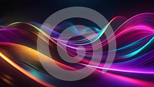 Abstract colorful neon background with glowing lines and waves. 3D rendering. Vector illustration