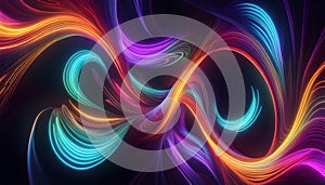 Abstract colorful neon background with glowing lines and waves. 3D rendering. Vector illustration