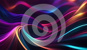 Abstract colorful neon background with glowing lines and waves. 3D rendering. Vector illustration