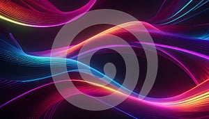 Abstract colorful neon background with glowing lines and waves. 3D rendering. Vector illustration