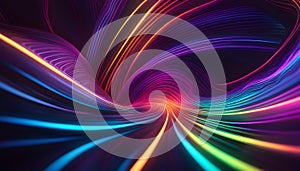 Abstract colorful neon background with glowing lines and waves. 3D rendering. Vector illustration