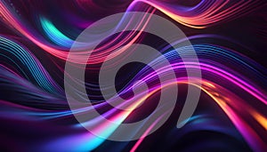 Abstract colorful neon background with glowing lines and waves. 3D rendering. Vector illustration