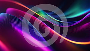 Abstract colorful neon background with glowing lines and waves. 3D rendering. Vector illustration