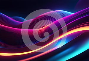 Abstract colorful neon background with glowing lines and waves. 3D rendering. Vector illustration