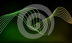 Abstract green neon wave gradient with line glowing on dark background. Futuristic creative shine backdrop. 3d render. Curved