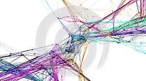 Abstract Colorful Network: Interconnected Lines and Nodes, Vibrant Multicolored Threads, Dynamic Data Visualization, Technology
