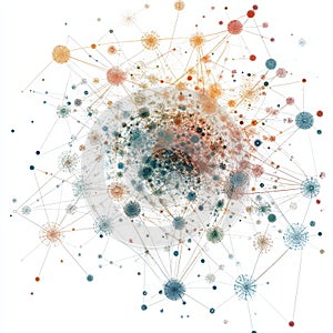 Abstract Colorful Network Visualization with Connecting Nodes and Lines