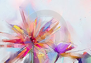 Abstract colorful oil, acrylic painting of spring flower. Hand painted brush stroke on canvas.