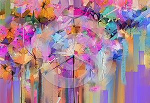 Abstract colorful oil, acrylic painting of spring flower. Hand painted brush stroke on canvas.