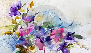 Abstract colorful oil, acrylic painting of spring flower. Hand painted brush stroke on canvas. photo