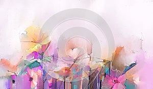 Abstract colorful oil, acrylic painting of spring flower. Hand painted brush stroke on canvas. Illustration floral for background
