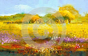 Abstract colorful oil painting landscape