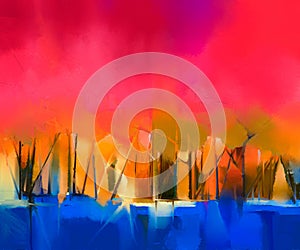 Abstract colorful oil painting landscape on canvas