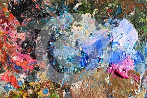 Abstract colorful oil painting strokes. Blue and pink brushstroke background. Mixed oil paint teture