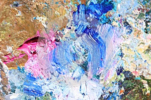 Abstract colorful oil painting strokes. Blue and pink brushstroke background. Mixed oil paint teture