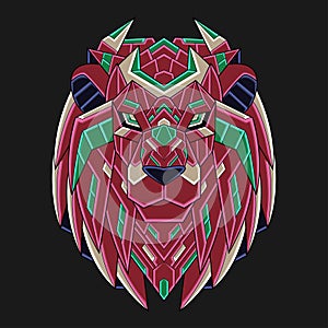 Abstract Colorful Ornament Doodle Art Lion Head Illustration Cartoon Concept Vector. Suitable For Logo, Wallpaper, Banner,