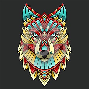 Abstract Colorful Ornament Doodle Art Wolf Illustration Cartoon Concept Vector. Suitable For Logo, Wallpaper, Tatto, Background,