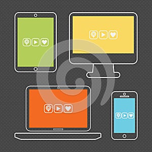 Abstract colorful outline smart devices icons set