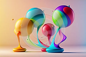 Abstract colorful paint splashes and 3d sphere shapes of drop liquid.