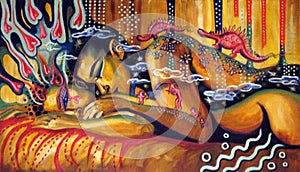 Abstract colorful painting of love couple