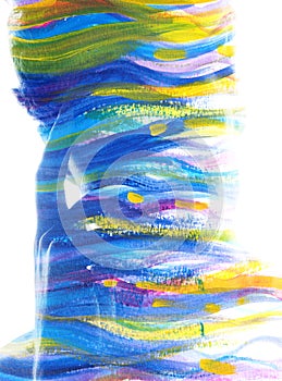 An abstract colorful paintography portrait silhouette of a man