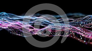 Abstract Colorful Particle Wave: Data Stream Visualization, Digital Network Concept