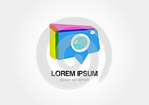 Abstract colorful photo camera. Stylized waypoint. Vector logo icon template.