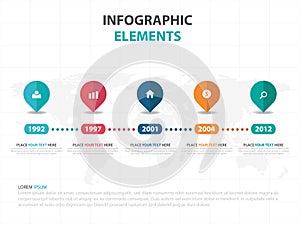 Abstract colorful pin business timeline Infographics elements, presentation template flat design vector illustration for web