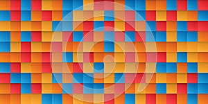 Abstract Colorful Pixelated Surface Pattern with Random Colored Orange, Red, Blue Squares - Wide Scale Geometric Mosaic Texture