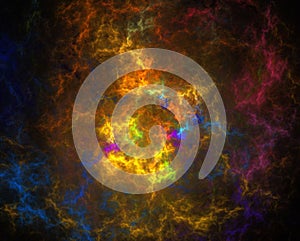 Abstract colorful plasmatic storm. Multicolored fractal spirals background