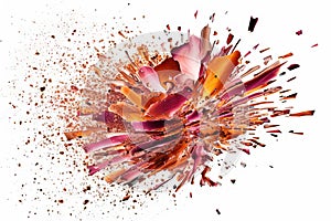 Abstract colorful powder explosion. Paint or cosmetics burst on white background. Generated AI.