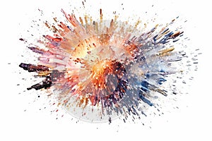 Abstract colorful powder explosion. Paint or cosmetics burst on white background. Generated AI.