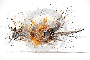 Abstract colorful powder explosion. Paint or cosmetics burst on white background. Generated AI.