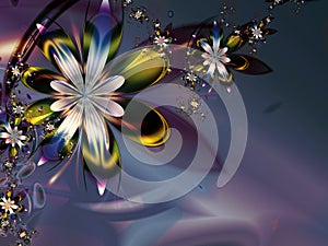 Abstract Colorful Purple Green Fractal Flower Dark